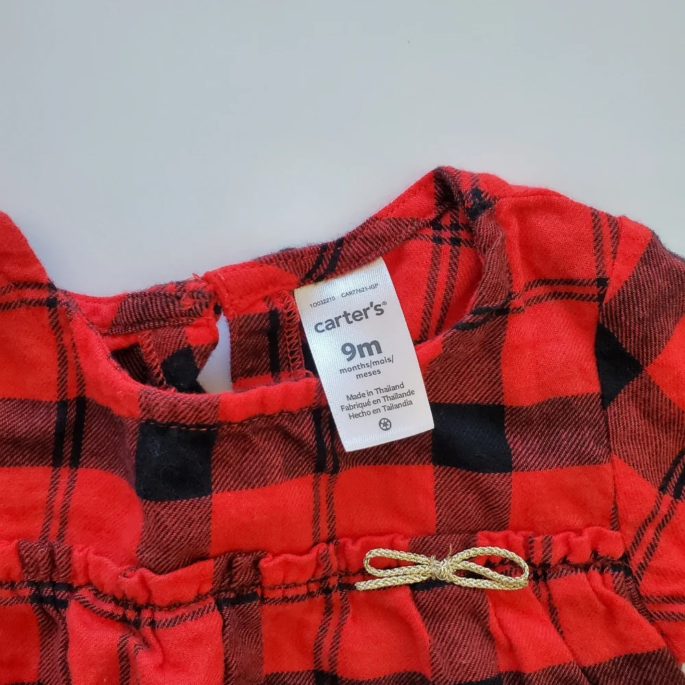 Carter's baby girl's red buffalo‎ long sleeve shirt. Size 9 months.